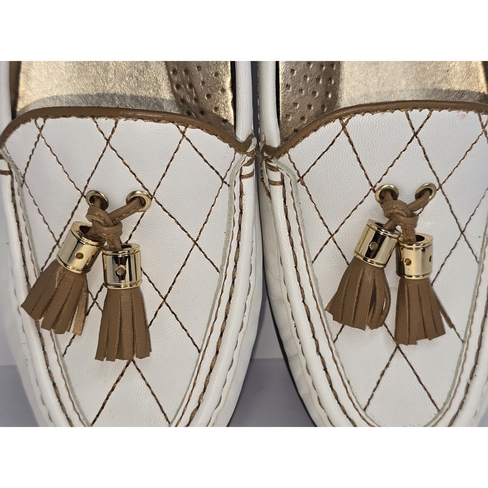 marc joseph NY White Leather Tasseled Gold Accent WALL ST GOLF loafers SZ: 8 EUC - Picture 3 of 7